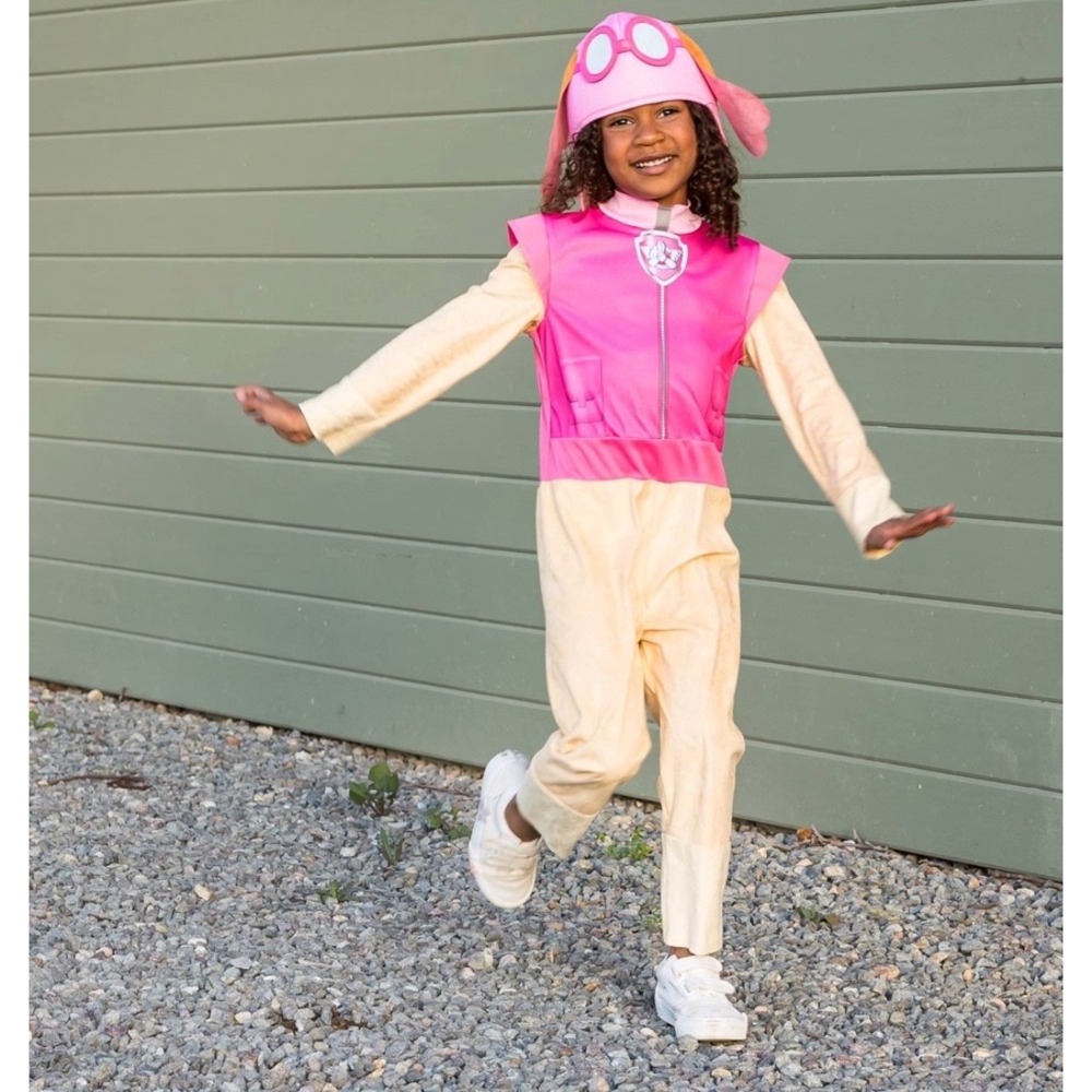 Paw Patrol Skye Costume Kids XS 4-5 Jumpsuit and Headpiece Disguise Pink Tan